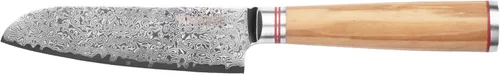 Vista 2 de YOUSUNLONG Santoku Cuchillo para verduras de 5 pulgadas, acero de damasco japonés, maquinilla de afeitar afilada, mango de madera de olivo italiano