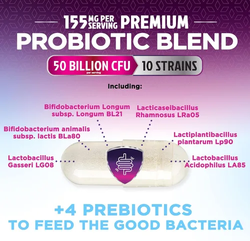 Vista 3 de Probióticos, 60 mil millones de UFC por porción, probióticos con prebióticos para apoyo a la salud digestiva e inmunológica para mujeres y hombres