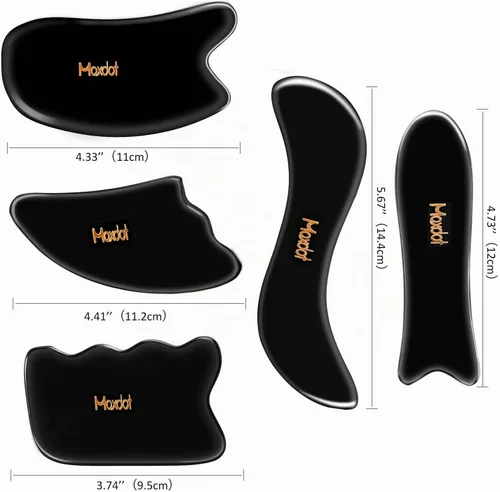 Vista 7 de Maxdot Juego de 5 herramientas de masaje Gua Sha, herramientas de masaje de raspado, piedra Guasha para terapia física de cara, espalda, cuello