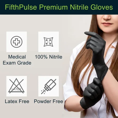 Vista 5 de Guantes desechables de vinilo negro, sin látex, tamaño pequeño, 50 unidades - Guantes quirúrgicos de grado médico y dental - Guantes de nitrilo sin