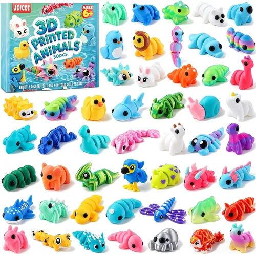 Vista 13 de JOICEE 50pcs Mini 3D Impreso Animales Articulados Flexible Fidget Juguetes Marrón