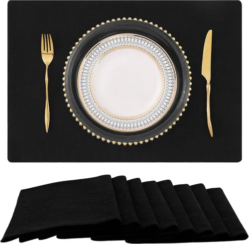 Vista 39 de homing - Juego de 4 manteles individuales de algodón y lino, manteles de tela lavables para mesa de comedor de estilo rústico para interiores y Negro