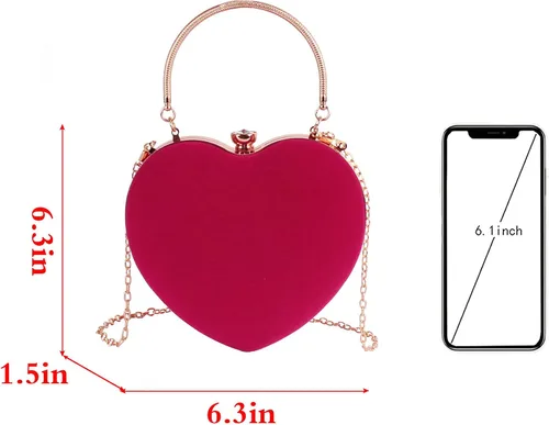 Vista 3 de Goclothod Bolso de mano en forma de corazón para mujer, bolso de hombro de terciopelo, bolsos de noche