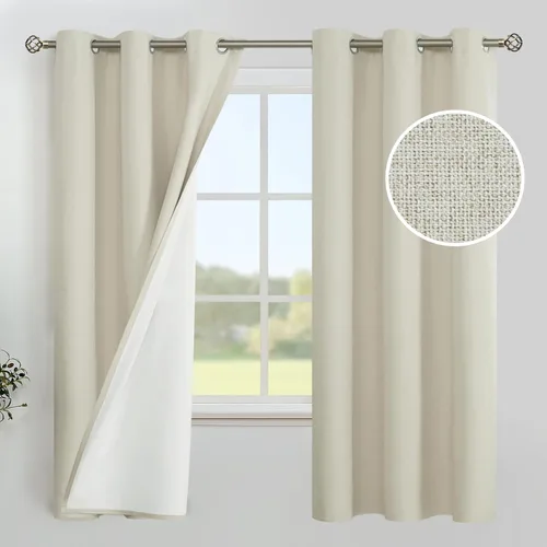 Vista 202 de YoungsTex - Cortinas 100% opacas para dormitorio, con aislamiento térmico y ojales, cortinas oscuras negras con capa pesada para ventana de sala