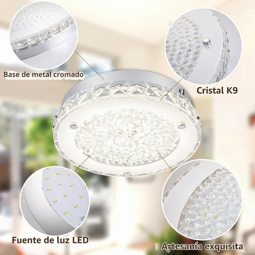 Vista 7 de Lámpara de techo de cristal de montaje al ras, lámpara de techo LED moderna de 8.3 pulgadas, lámparas de araña de cristal regulables
