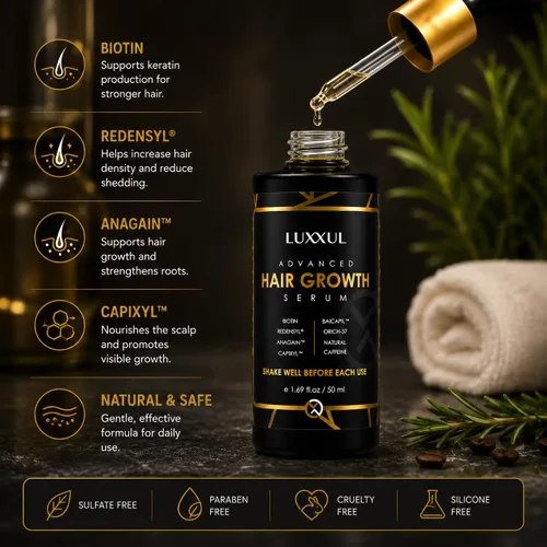 Vista 4 de LUXXUL Suero de apoyo para el crecimiento del cabello, 1.7 fl oz - Suero natural activo Redensyl para cabello más saludable, más grueso y lleno