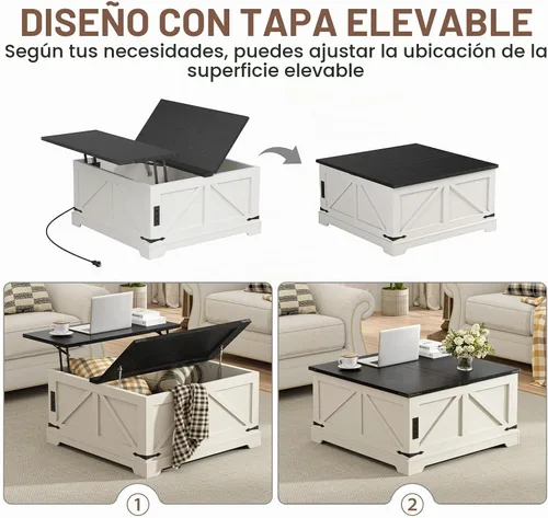 Vista 5 de Vabches Mesa de centro elevable de 35.4 pulgadas con almacenamiento, mesas de centro cuadradas