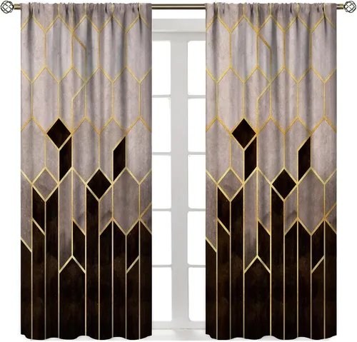 Vista 12 de Cortinas degradadas grises y negras, con textura geométrica moderna abstracta para cocina, dormitorio, sala de estar, juegos de 2 paneles