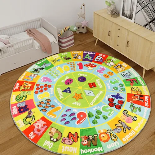 Vista 9 de Alfombra redonda de felpa ABC para niños, alfombra de juegos educativa esponjosa de 4 pies, alfombra de juego con forma de número del alfabeto