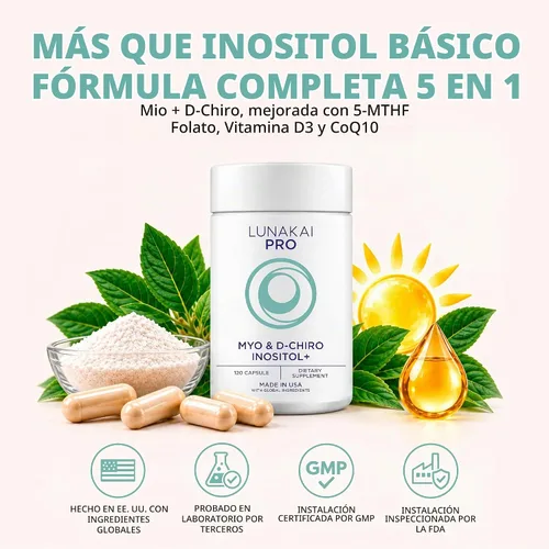 Vista 2 de Lunakai Myo-Inositol D-Chiro Inositol para Mujeres 40:1, 2000mg Suplemento