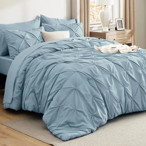 Vista 59 de Bedsure - Juego de edredón tamaño individual gris - Ropa de cama tamaño individual en una bolsa de 5 piezas, juego de cama Pintuck GentleSoft™