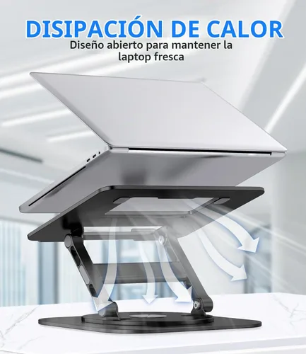 Vista 6 de AOEVI Soporte ajustable para laptop con base giratoria de 360°, soporte estable para computadora portátil, ergonómico y plegable, elevador para Negro