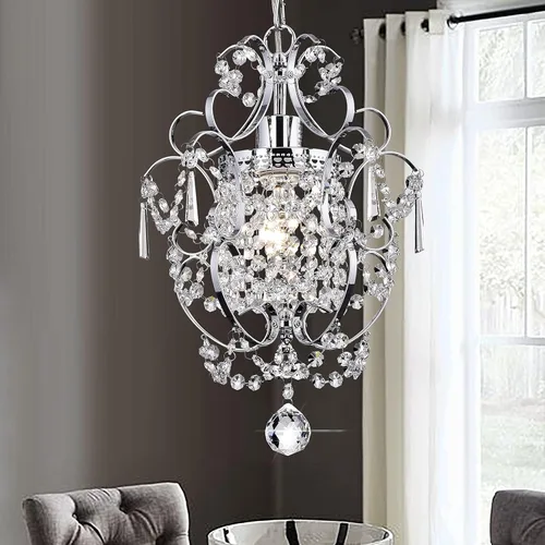 Vista 9 de Mini Candelabro Dorado Moderno, Lámparas de Luz de Cristal para Montaje en Techo de 1 Luz, Pequeños Candelabros de Cristal para Dormitorio, Elegante