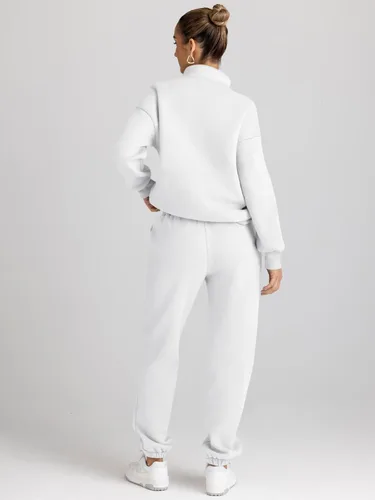 Vista 5 de AUTOMET Conjunto deportivo de 2 piezas para mujer, manga larga, media cremallera y pantalones deportivos holgados con bolsillos
