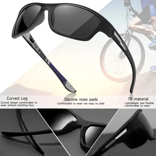 Vista 4 de Tskestvy 3 pares de lentes de sol polarizados para hombre con protección UV para correr pescar ciclismo conducir