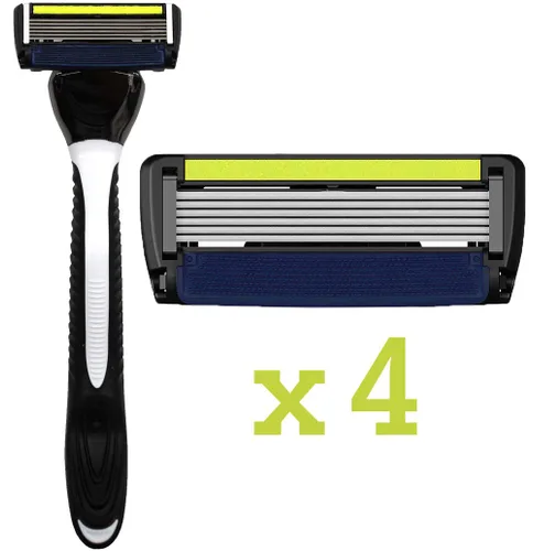 Vista 2 de ShaveMOB Kit de maquinilla de afeitar para hombre de 6 cuchillas (mango de cabeza flexible con 4 repuestos) (sin recortadora) - The Caveman Shaving