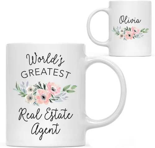 Vista 47 de Andaz Press Taza de café personalizada de 11 onzas, taza ejecutiva de relaciones públicas más grande del mundo, flor de anémona rosa, 1 paquete