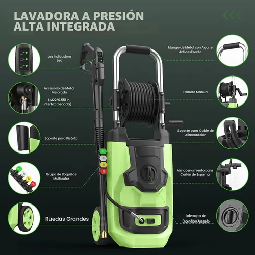 Vista 4 de Lavadora a presión Electirc de 5000 PSI, 3 niveles de presión Verde