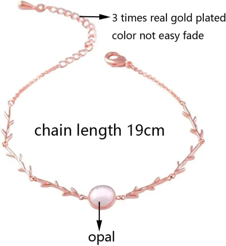 Vista 5 de 2024 New Charm Round Opal Stone Branches Shaped Bracelet For Women Rose Gold Color Fashion Jewelry Accessories