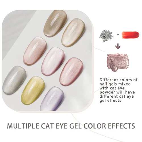 Vista 3 de Polvo cromado para uñas de ojo de gato, polvo cromado para esmalte de uñas de gel, pigmento de efecto ojo de gato plateado para decoración de diseño