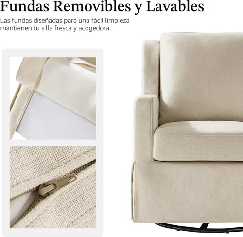 Vista 4 de HULALA HOME Silla mecedora giratoria, silla mecedora giratoria de granja con funda lavable, sillón tapizado de tela con cojines rellenos de plumón