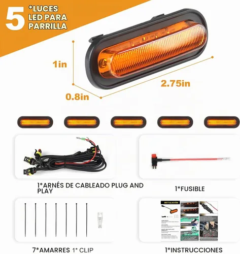 Vista 2 de Seven Sparta - 5 luces LED para parrilla delantera para Ford Bronco de 2/4 puertas Amber Light with Amber