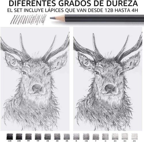 Vista 5 de MARKART Juego de lápices de dibujo profesional – 14 lápices de grafito de dibujo artístico (12B - 4H), ideal para dibujar arte, dibujar, sombrear