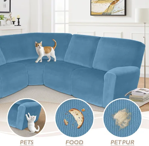 Vista 459 de Arfntevss Fundas de sofá seccional reclinable de terciopelo, Funda de sofá seccional de esquina para sofá reclinable, Funda elástica suave