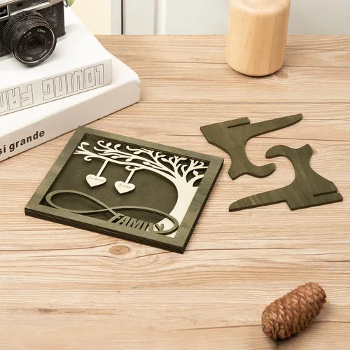 Vista 6 de Árbol genealógico con etiqueta de corazón, placas de madera grabadas personalizadas, regalos personalizados para madres, padres, escritorio, nombres