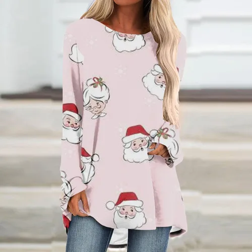 Vista 2 de SIUMOPA Women's Tunic Sweatshirt Reindeer Graphic Print Pullover Oversized Loose Shirts Plus Size Soft Trending Sweater Tops