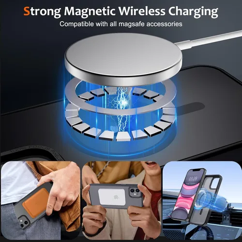 Vista 2 de Anuck - Funda magnética para iPhone 11 compatible con MagSafe, carcasa trasera mate translúcida dura, borde de TPU, delgada, resistente a impactos