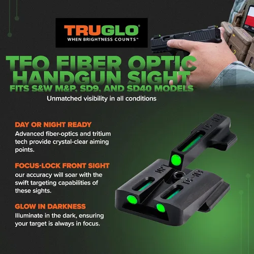 Vista 2 de Juego de mira TRUGLO TFO de tritio y fibra óptica para pistola, duradero, resistente a enganches, con iluminación delantera y trasera nocturna
