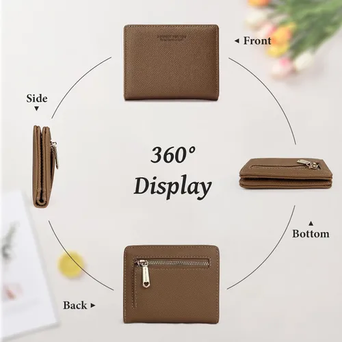 Vista 2 de WishLotus Cartera pequeña para mujer, cartera de cuero para tarjetas de crédito con bolsillo para monedas, billetera compacta plegable con ventana