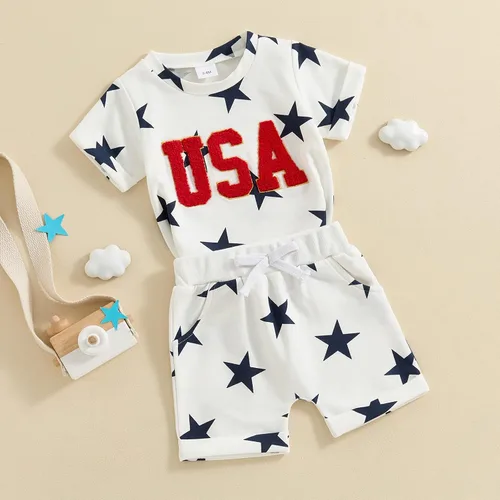 Vista 3 de Conjunto de camisa y pantalones cortos de estrellas para el 4 de julio para bebé niño y niña