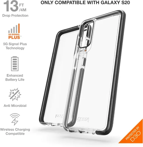 Vista 2 de ZAGG Gear4 Hackney 5G - Funda diseñada para Samsung Galaxy S20, protección avanzada contra impactos por D3O, con tecnología 5G Plus, color negro