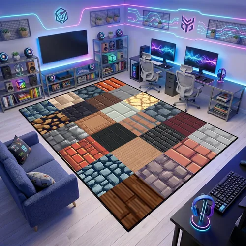 Vista 12 de Alfombra de juego - Alfombra de habitación de juegos a cuadros genial para niños, adolescentes, niños, alfombra para dormitorio, sala