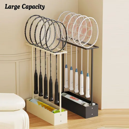 Vista 3 de Estante de almacenamiento para raquetas de tenis. Estante de exhibición de raqueta de bádminton negro/blanco. Soporte para raqueta de tenis.para