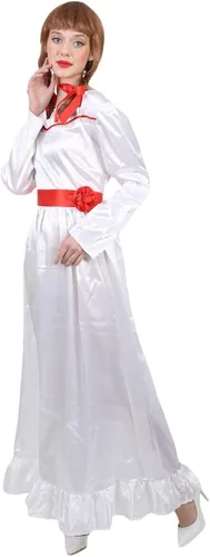 Vista 7 de HPO Disfraz de muñeca malvada para mujer, vestido largo con sensación de satén, color blanco (M)