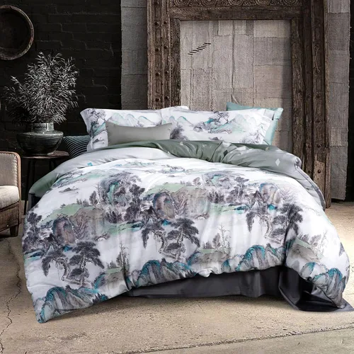 Vista 29 de MILDLY Juego de funda nórdica floral de mármol azul y verde acuarela 3