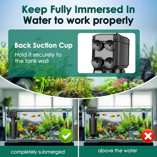 Vista 5 de hygger Filtro sumergible para acuario pequeño de 15-30 galones, filtración en tanque con aireación para agua salada y agua dulce, filtros internos