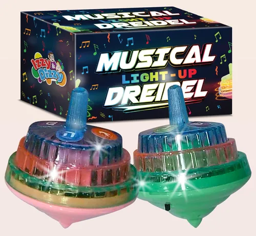 Vista 4 de Izzy 'n' Dizzy Dreidel musical - Hanukkah Dreidel 2 Pack - Canta Oh Draidel mientras se ilumina - Dreidels iluminados - Juguetes y juegos de Janucá
