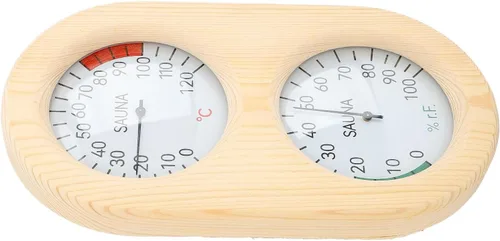 Vista 9 de flexman Termómetro higrómetro para sala de sauna, 2 en 1 248.0 °F 100% madera montado en la pared, accesorios para sala de vapor y baño