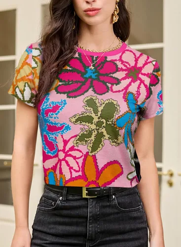 Vista 2 de EVALESS Camisetas casuales de manga corta para mujer 1a multicolor