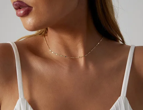 Vista 4 de JECOMY Collar de oro de 14 quilates para mujer, delicado collar de cadena chapada en puntos brillantes satélite, gargantilla de satélite, collares