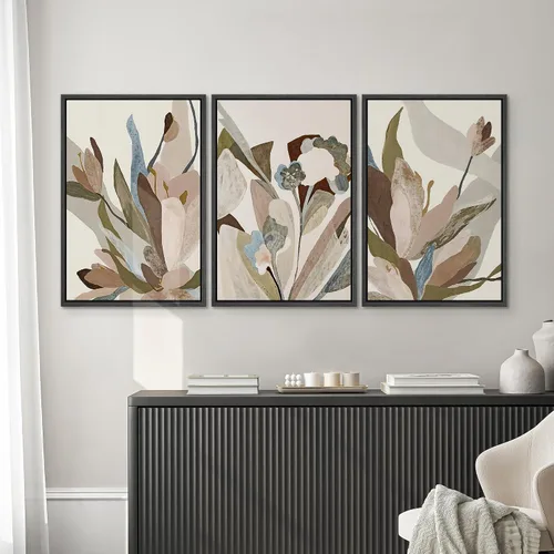 Vista 555 de SIGNWIN Lienzo enmarcado para pared, juego de arte neutro de bosque brumoso, ilustraciones en tono tierra, arte moderno, decorativo, bohemio