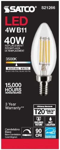 Vista 5 de Satco 6Pk 4w B11 LED 3500K Candelabro Base regulable - 40W equiv