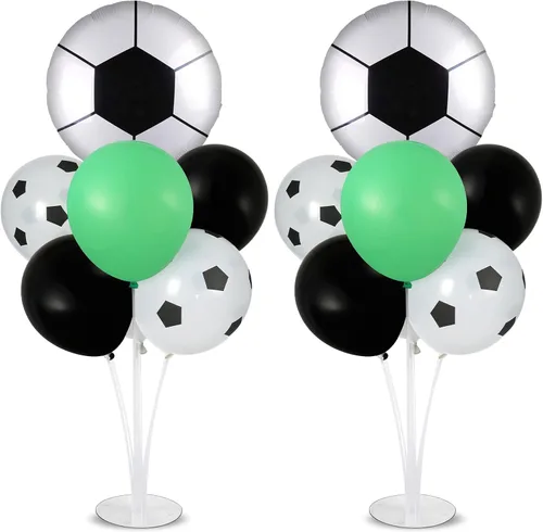 Vista 33 de Kit de soporte para globos de fiesta de fútbol 2 juegos con 2 globos de rugby de aluminio tipo bola, centro de mesa temático de fútbol para mesas