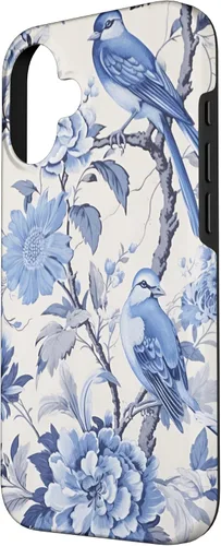 Vista 2 de Chinoiserie Floral Toile Blue and White Case for iPhone 16