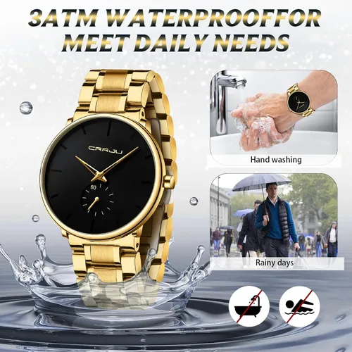 Vista 5 de Mens Watches Ultra-Thin Minimalist Waterproof-Fashion Wrist Watch for Men Unisex Dress with Stainless Steel Band-Black Hands