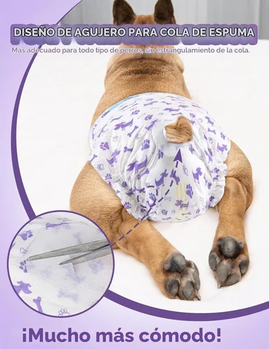 Vista 3 de MICOOYO Pañales Desechables para Perras, Pañales para Perras, Pañal para Mascotas Súper Absorbente con Agujero de Cola de Espuma para el Celo, Pañal